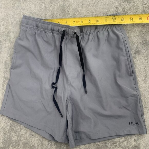 Huk Fishing Pursuit Volley Swim Shorts Mens Small Gray Lined Stretch Solid Fish - Picture 3 of 9